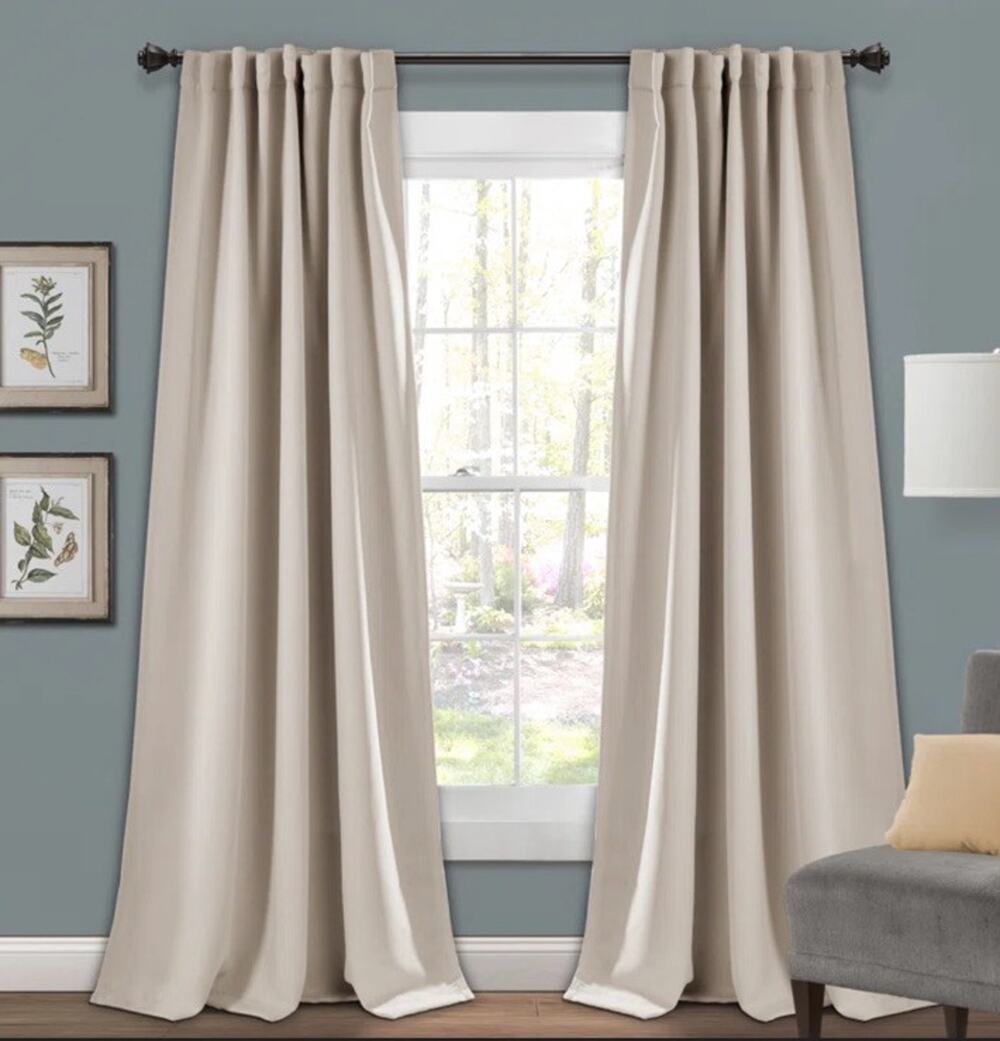 Set of Blackout Curtains 52 x 84 Insulated, Back Tabs, 2 Panels Wheat Tan NEW